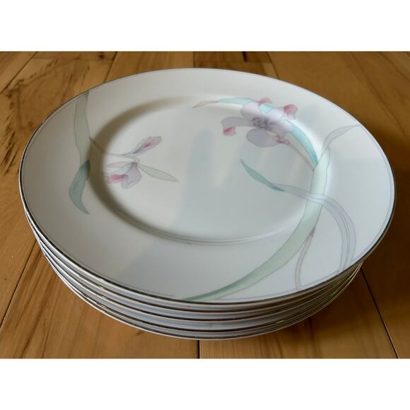 5 Mikasa June Garden Dinner Plates 10.75" Platinum Trim - Picture 12 of 12